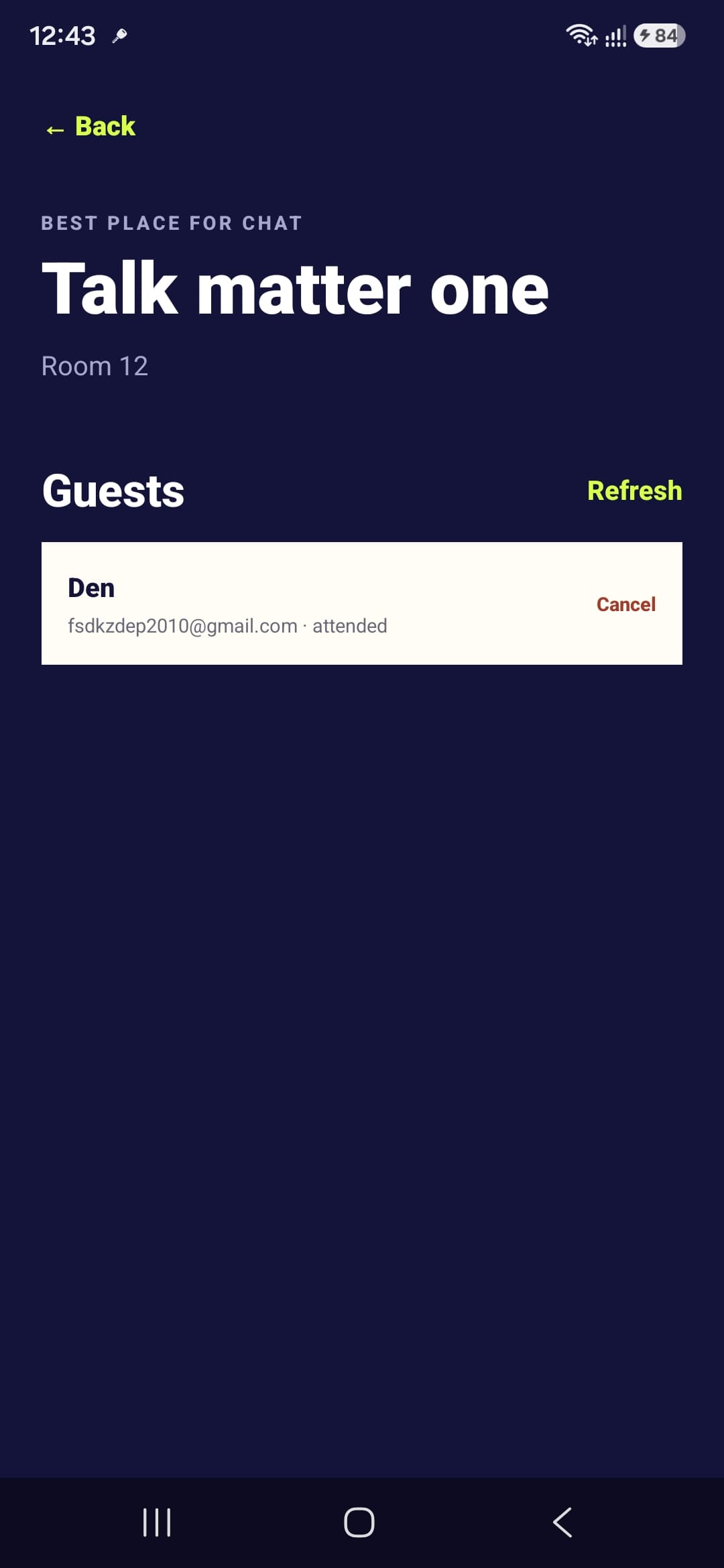 Come Together Android guest list with attendance status