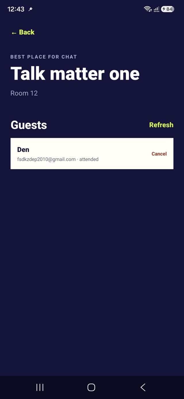 Come Together Android guest list with attendance status