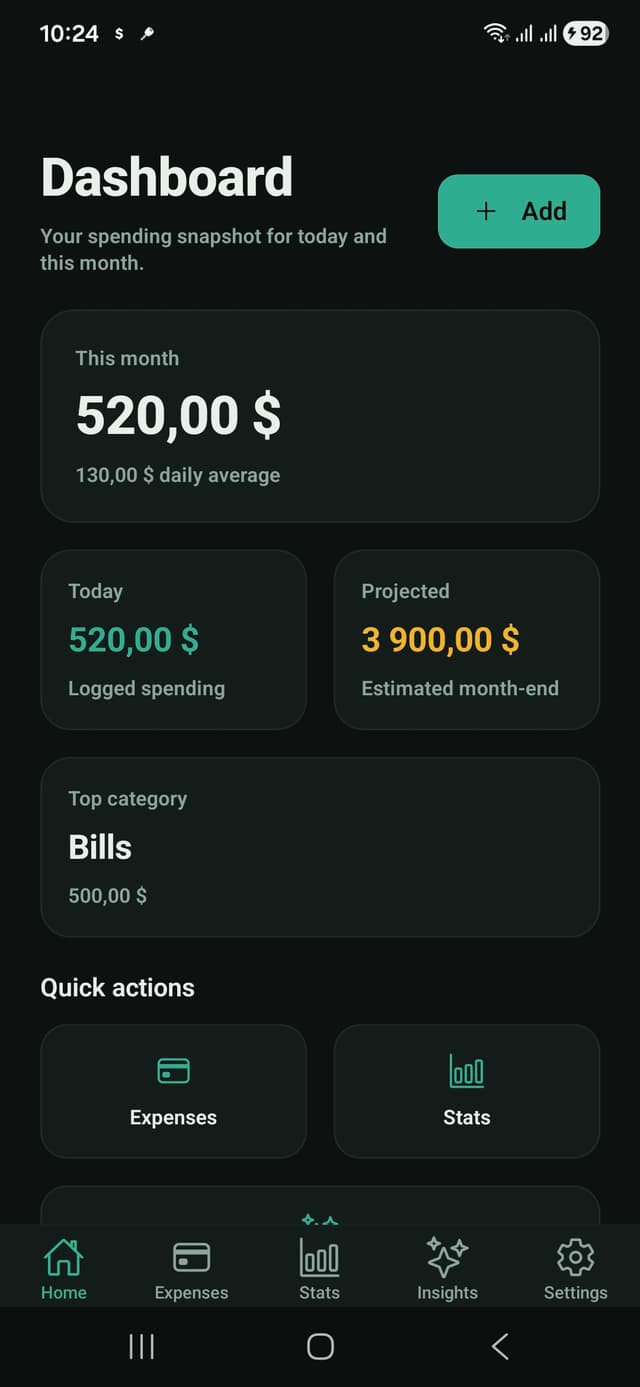ExpenseFlow Android app dashboard