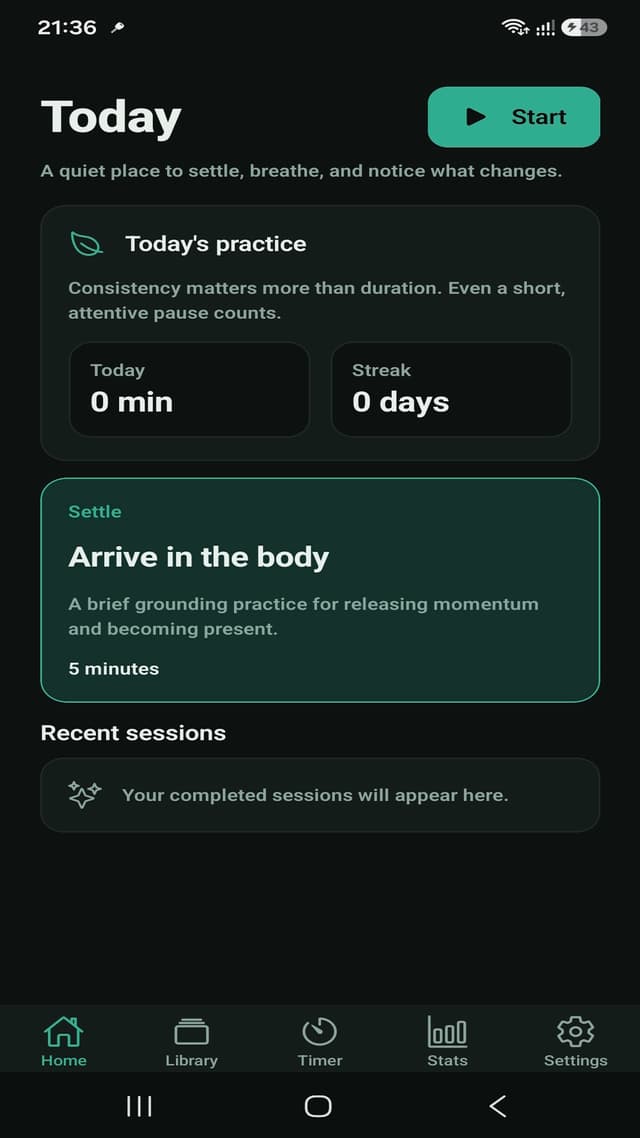 MeditationFlow Android app today screen