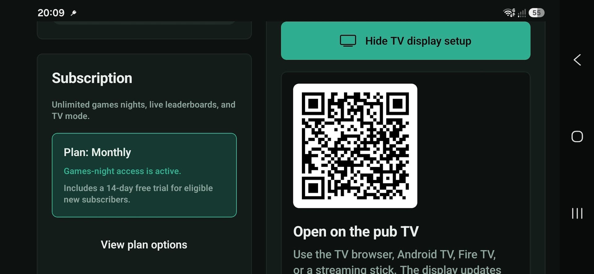 PubPlay subscription and TV display setup