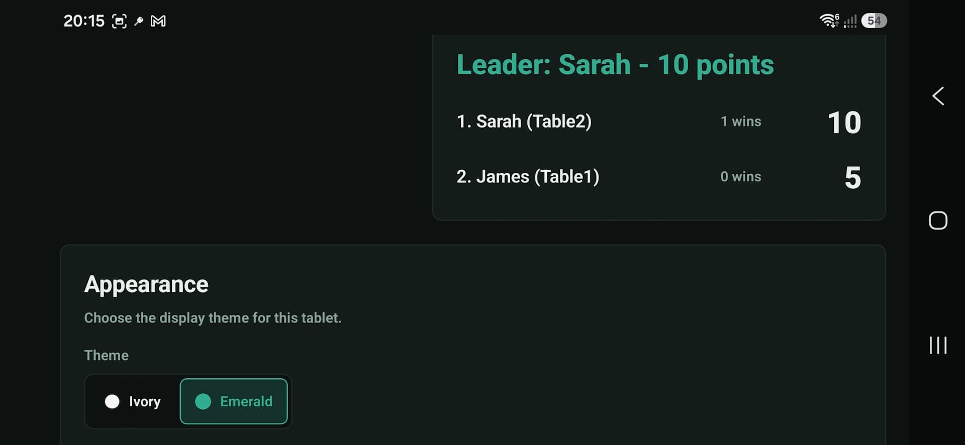 PubPlay live leaderboard and tablet theme options