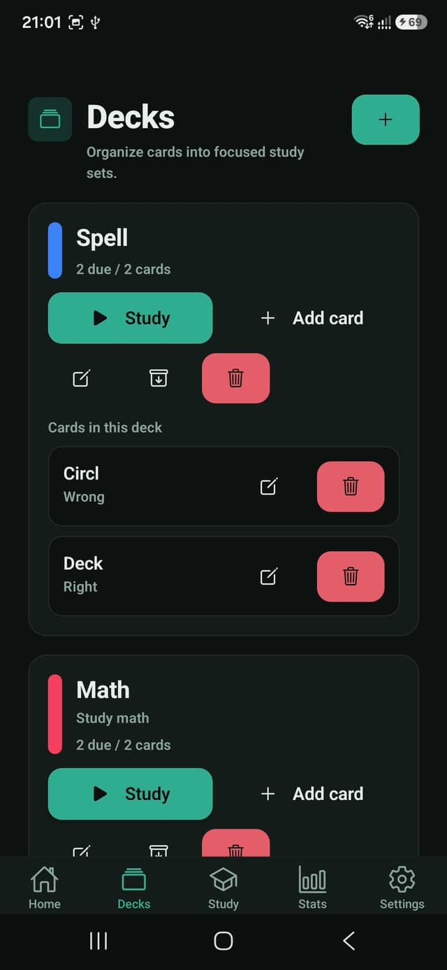 StudyFlow deck manager with cards and study controls